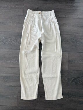 H&M High-Rise Pleated Linen Blend Pants high waist rise 2 XS wide leg